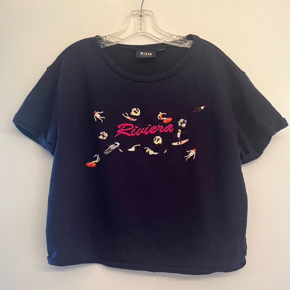 Anthropologie Maeve Beach Embroidered Sweatshirt T-shirt size M
